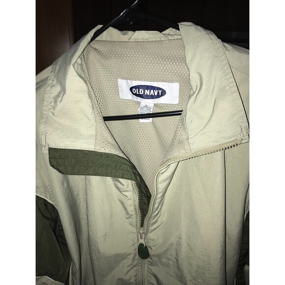 Old Navy 90s Vintage Nylon Windbreaker Jacket Beige Green Large - Picture 3 of 8